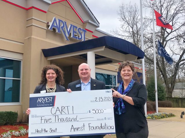CARTI Receives $5,000 Check towards Heat the Seats Campaign from Arvest Foundation